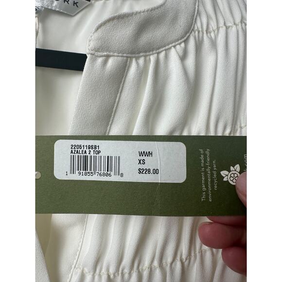 NEW $228 Trina Turk Women XS Ivory Azalea Stretch Billowy-Sleeve Blouse Top A57 - Picture 3 of 7